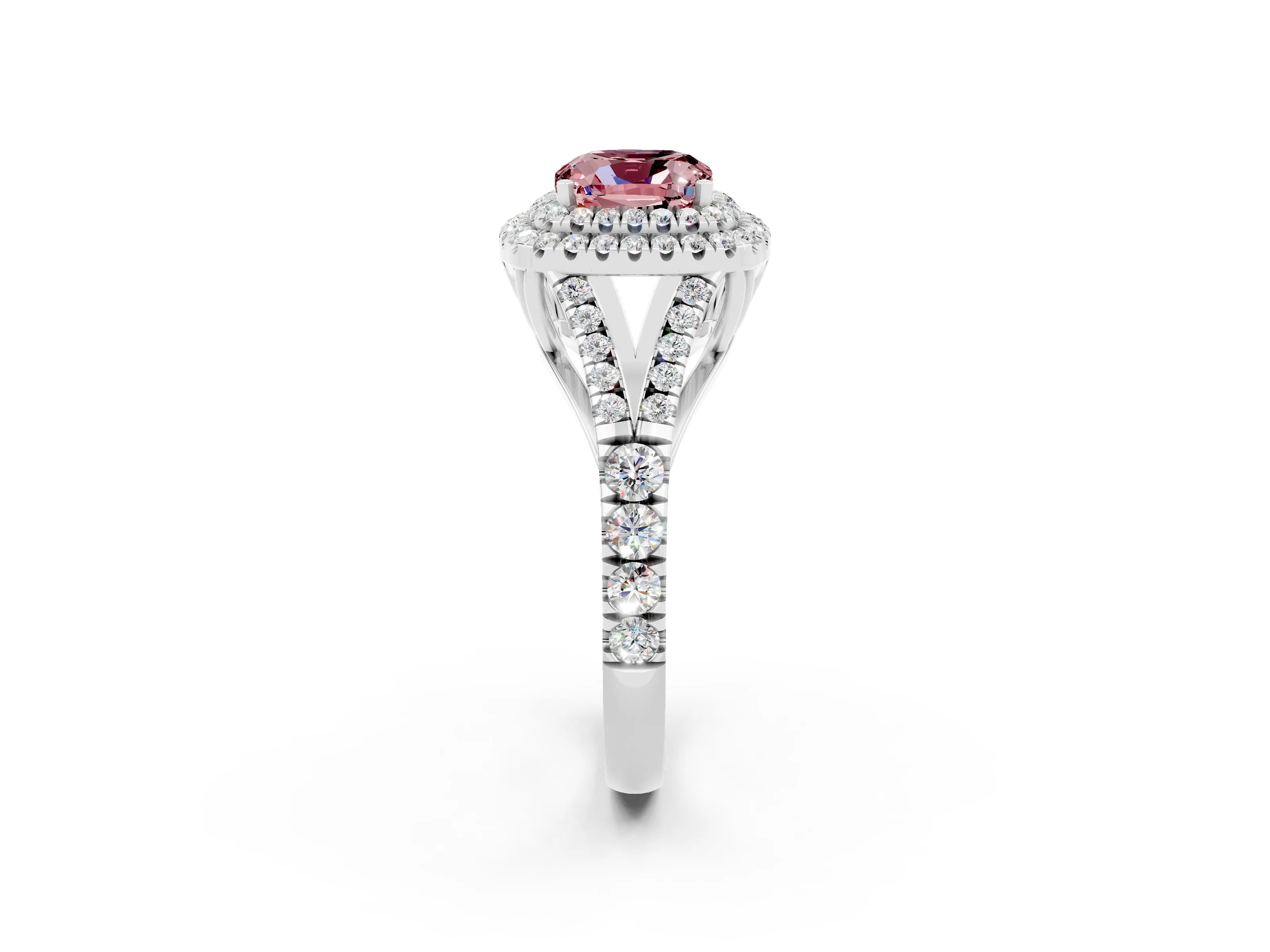 White gold Double Halo Cushion Cut Morganite Split Shank Engagement Ring with Four-Prong Setting_2