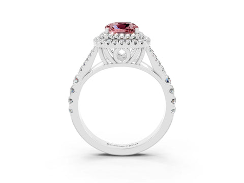 White gold Double Halo Cushion Cut Morganite Split Shank Engagement Ring with Four-Prong Setting_3