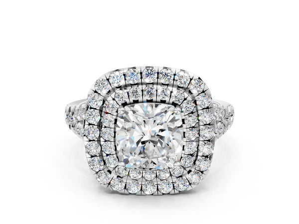 Sterling Silver Cushion Cut Halo Pave Split Shank Engagement Ring Setting