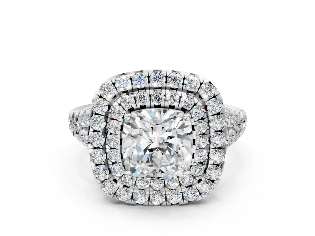 White gold Double Halo Cushion Cut Pave Split Shank Prong Set Ring_15