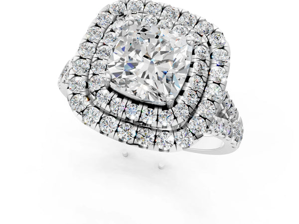 Sterling Silver Cushion Cut Halo Pave Split Shank Engagement Ring Setting