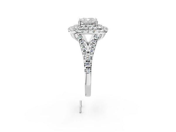 Sterling Silver Cushion Cut Halo Pave Split Shank Engagement Ring Setting