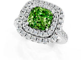 White gold Double Halo Cushion Cut Peridot Pavé Band with Four-Prong Setting_1