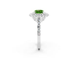 White gold Double Halo Cushion Cut Peridot Pavé Band with Four-Prong Setting_2
