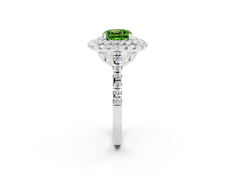 White gold Double Halo Cushion Cut Peridot Pavé Band with Four-Prong Setting_2