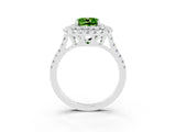 White gold Double Halo Cushion Cut Peridot Pavé Band with Four-Prong Setting_3