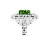 White gold Double Halo Cushion Cut Peridot Pavé Band with Four-Prong Setting_5