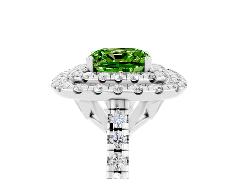 White gold Double Halo Cushion Cut Peridot Pavé Band with Four-Prong Setting_5