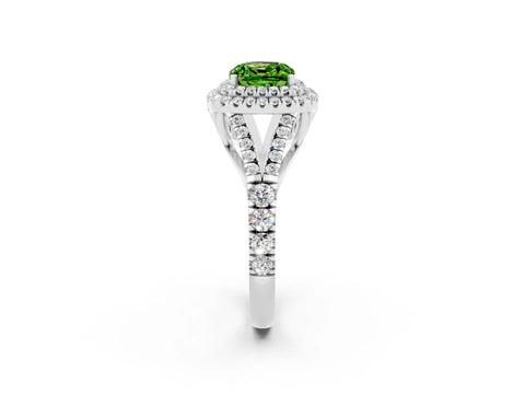 White gold Double Halo Cushion Cut Peridot Split Shank Engagement Ring with Four-Prong Setting_2