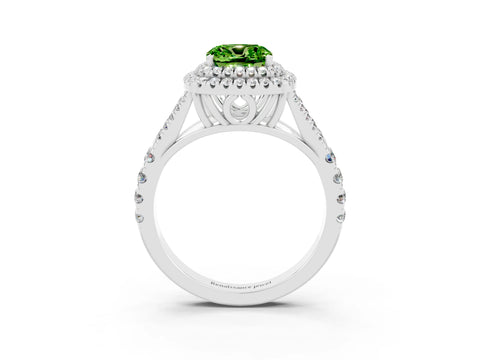 White gold Double Halo Cushion Cut Peridot Split Shank Engagement Ring with Four-Prong Setting_3