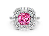 White gold Double Halo Cushion Cut Pink Sapphire Pavé Band with Four-Prong Setting_24