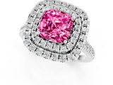 White gold Double Halo Cushion Cut Pink Sapphire Pavé Band with Four-Prong Setting_25