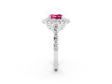 White gold Double Halo Cushion Cut Pink Sapphire Pavé Band with Four-Prong Setting_26
