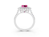 White gold Double Halo Cushion Cut Pink Sapphire Pavé Band with Four-Prong Setting_27