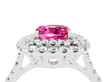 White gold Double Halo Cushion Cut Pink Sapphire Pavé Band with Four-Prong Setting_28