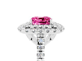 White gold Double Halo Cushion Cut Pink Sapphire Pavé Band with Four-Prong Setting_29