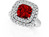 White gold Double Halo Cushion Cut Ruby Pavé Band with Four-Prong Setting_1