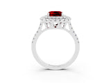White gold Double Halo Cushion Cut Ruby Pavé Band with Four-Prong Setting_3