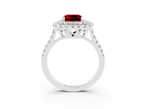 White gold Double Halo Cushion Cut Ruby Pavé Band with Four-Prong Setting_3