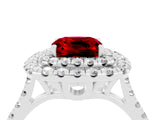 White gold Double Halo Cushion Cut Ruby Pavé Band with Four-Prong Setting_4