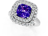 White gold Double Halo Cushion Cut Tanzanite Pavé Band with Four-Prong Setting_1