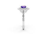 White gold Double Halo Cushion Cut Tanzanite Pavé Band with Four-Prong Setting_2