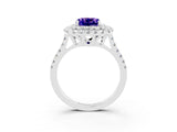 White gold Double Halo Cushion Cut Tanzanite Pavé Band with Four-Prong Setting_3