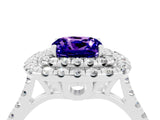 White gold Double Halo Cushion Cut Tanzanite Pavé Band with Four-Prong Setting_4