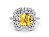 White gold Double Halo Cushion Cut Yellow Sapphire Pavé Band with Four-Prong Setting_24