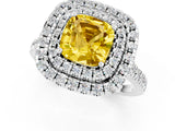 White gold Double Halo Cushion Cut Yellow Sapphire Pavé Band with Four-Prong Setting_25