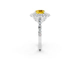 White gold Double Halo Cushion Cut Yellow Sapphire Pavé Band with Four-Prong Setting_26