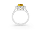 White gold Double Halo Cushion Cut Yellow Sapphire Pavé Band with Four-Prong Setting_27