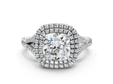 White gold Double Halo Cushion-Shaped Split Shank Diamond Ring with Prong Setting_20