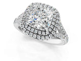 White gold Double Halo Cushion-Shaped Split Shank Diamond Ring with Prong Setting_21