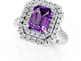 White gold Double Halo Emerald Cut Amethyst Pavé Band with Four-Prong Setting_1
