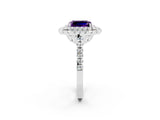 White gold Double Halo Emerald Cut Amethyst Pavé Band with Four-Prong Setting_2