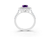 White gold Double Halo Emerald Cut Amethyst Pavé Band with Four-Prong Setting_3