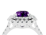 White gold Double Halo Emerald Cut Amethyst Pavé Band with Four-Prong Setting_4