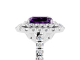 White gold Double Halo Emerald Cut Amethyst Pavé Band with Four-Prong Setting_5
