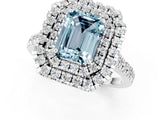 White gold Double Halo Emerald Cut Aquamarine Pavé Band with Four-Prong Setting_1