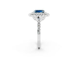 White gold Double Halo Emerald Cut Aquamarine Pavé Band with Four-Prong Setting_2