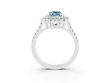 White gold Double Halo Emerald Cut Aquamarine Pavé Band with Four-Prong Setting_3