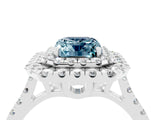White gold Double Halo Emerald Cut Aquamarine Pavé Band with Four-Prong Setting_4