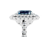 White gold Double Halo Emerald Cut Aquamarine Pavé Band with Four-Prong Setting_5