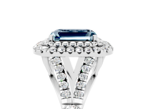 White gold Double Halo Emerald Cut Aquamarine Split Shank Engagement Ring with Four-Prong Setting_5