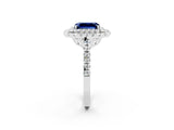 White gold Double Halo Emerald Cut Blue Sapphire Pavé Band with Four-Prong Setting_2