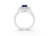 White gold Double Halo Emerald Cut Blue Sapphire Pavé Band with Four-Prong Setting_3