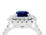White gold Double Halo Emerald Cut Blue Sapphire Pavé Band with Four-Prong Setting_4