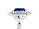 White gold Double Halo Emerald Cut Blue Sapphire Pavé Band with Four-Prong Setting_5