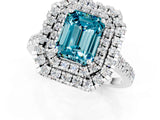White gold Double Halo Emerald Cut Blue Topaz Pavé Band with Four-Prong Setting_1